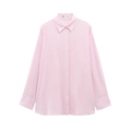 Minimalist pink long sleeve button-down shirt for women in premium woven fabric texture - Pink