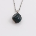 Detail of an irregular natural crystal stone pendant in green and white with silver chain - Dark Green Texture Stone + 60cm Rope Chain