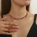 Ensemble collier et boucles d'oreilles doré élégant avec strass rouges pour femme - Style Rouge (DTN14027238GL-R)