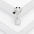 Spilla a stetoscopio in argento con gemma nera su supporto geometrico minimalista - Argento
