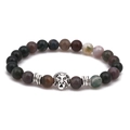 Beaded bracelet with colorful natural stones and a vintage silver lion head charm - Indian Agate With Silver Lion