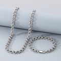 Silbernes Edelstahl-Schmuckset bestehend aus doppelter O-Ketten Halskette und Armband - Armband 20CM / 8mm Quadratische Schnalle