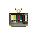 Retro TV enamel pin charm with vintage color test pattern and golden finish - Black Retro TV