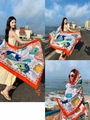 Detail of bohemian sun protection shawl with paisley print and tassels for beach use - Orange Edge Colorful Elephant (Elephant-2)