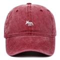 Berretto da baseball in cotone lavato bordeaux con ricamo a forma di volpe bianca - Borgogna