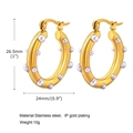 Detail von 26,5mm Gold-Creolen mit Perlen und Maßangaben aus Edelstahl mit IP-Gold - Perlengold