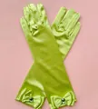 Gants longs en satin vert vif pour filles avec nœud et détail de cristal vert - Vert Personnalisé