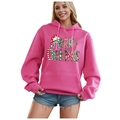 Pink women's Christmas hoodie with colorful Merry Christmas letter print and hood - S / Tops / Pink-Merry Christmas