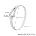 Bracciale in acciaio inossidabile argento con zirconi e design a croce cava, diametro 5,8 cm - Z435-Bracciale Rigido a Ferro di Cavallo con Zircone 5A Colore Acciaio