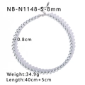 Detailweergave van de zilveren kralenketting met 8mm kralen en de maatspecificaties - 8mm Zilveren Kralen Stijl (NB-N1148-S-8mm)