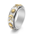 Celestial spinner ring in silver and gold with sun moon star patterns in brushed steel - US 6 / Two-tone (Gold & Silver)