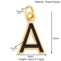 Detail view of gold letter A pendant with black enamel and specific size measurements - Black-Letter A