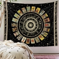 Bohemian black and gold tapestry featuring Tarot cards and zodiac signs for wall decor - Tarot Zodiac Black & Gold