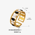 Anello regolabile in acciaio inossidabile dorato con motivi ovali in smalto bianco e nero - Aperto Regolabile / Stile Smalto Nero e Bianco