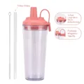 Pink double-layer plastic straw cup with magnetic handle and 1.2cm wide Tritan straw - 24oz / Coral Pink