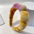 Plush padded velvet headband with purple and yellow gradient tie-dye bubble design - Orange