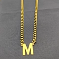 18K gold plated Cuban link chain with uppercase letter M pendant for hip hop style - Letter M / Gold