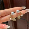 Elegant gold tulip pearl earrings with mother-of-pearl inlay and versatile design - ER924-Tulip Semicircle Pearl