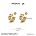 Detailed view of 18k gold plated stainless steel C-shaped earrings measuring 16x8mm - Gold Double Row Gear Style (KE114895-KFC)