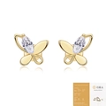 Close-up of golden butterfly earrings with moissanite stones and GRA certification - E15247 Butterfly Style (With GRA Certificate)