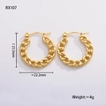 Detailed macro view showing the 23.3mm size and golden chain texture of the round earrings - Chain Pattern Round Style (RX107)