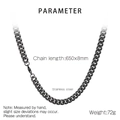 Specificaties van de 8mm matzwarte roestvrijstalen Cuban link ketting met afmetingen - Breedte 8mm Lengte 65cm / Mat Zwart (KN87766-KFC)