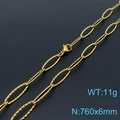 Golden textured oval link chain necklace 760x6mm size with lobster clasp 11g weight - Gold Necklace 76cm (KN197661-Z)