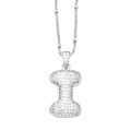 Elegant silver-tone initial I necklace pendant fully set with sparkling zircon stones - Letter I / Silver