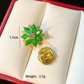 Elegant gold flower brooch with green gems and white zircons, 1.7cm small floral lapel pin - C158-Green Flower