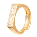 Adjustable 18K gold ring with white enamel seal and engraved MOMY text for women - KC Gold MOMY Letter Style (N-312)