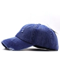 Distressed dark blue denim baseball cap with New York embroidery and vintage torn effects - Adjustable / Dark Blue - Classic Distressed Style