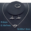 Silver stainless steel jewelry set featuring minimalist knot ring, earrings, and necklace - 3-Piece Set (Necklace+Earrings+Size 6 Ring) / Steel