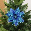 Sparkling blue Christmas flower with glitter coating for tree decoration ornament - Dark Blue