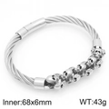 Men's skull braided stainless steel wire bracelet with relief pattern 68x6mm - Steel Color (KB208291-KFC)