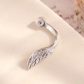 Elegant silver wing-shaped metal earring accessory on a minimalist beige tray - Left Ear-0.8mm Screw Thread (Single) / Silver