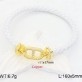 Weißes geflochtenes Armband mit 18k vergoldetem Schweinenasen-Verschluss und Zirkonia - Weiß