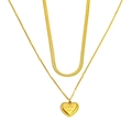 Collar de doble capa en oro con colgante de corazón y cadena de serpiente grabada Love You - Dorado
