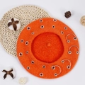 Orange beret for women with silver metal rings and eyelets in a trendy punk street style - 27.5*7cm / Orange Red