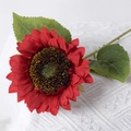 Single stem artificial red sunflower with silk petals for home and wedding decor - Red