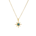 Collana in acciaio al titanio dorato con ciondolo a stella, pietra blu e zirconi bianchi - Stile Stella a Otto Punte (A1830)