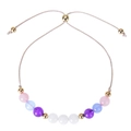 Adjustable woven bracelet with pink, blue, purple, and white beads and gold accents - 6mm Bead / Pink Blue Purple & White