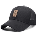 Cappellino da baseball nero con rete traspirante e toppa in pelle marrone - Taglia Unica(Regolabile) / Nero