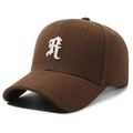 Brown baseball cap with white 3D embroidered letter R on high-quality cotton fabric - Coffee