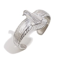 Silver eagle cuff bracelet in stainless steel with detailed feather texture engraving - Ancient Egyptian God Bird Bangle - Steel