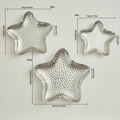 Three sizes of silver star-shaped metal trays with hammer-texture finish in top view - Three-Piece Set / Electroplated Silver