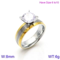 Exaggerated gold-plated stainless steel ring with 8mm striped band and zircon stone - US 7 / Two-Tone Brushed Single Round Zirconia (KR86517-K)