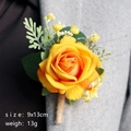 Boutonnière rose jaune artificielle de mariage avec tige enveloppée de corde - Orange Jaune