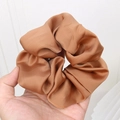 Caramel brown large satin scrunchie hair tie with elegant silky texture finish - Ginger Yellow
