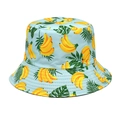 Dettaglio della stampa con banane e foglie di palma sul cappello a secchiello blu - M (56-58cm) / Stile Stampa Tropicale Verde Chiaro (2#)