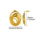 Abstract swirl gold flower stud earrings in polished finish showing 28mm height - Abstract Vortex Shape (E5184)